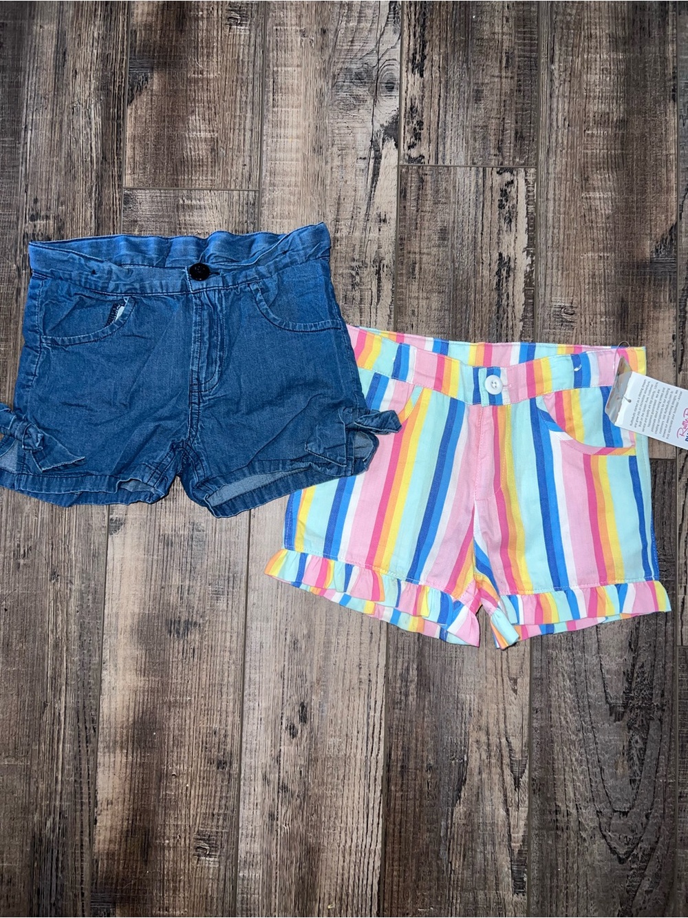 Ruffle Butts Girls' Rainbow Stripe & Denim Shorts - Multicolor